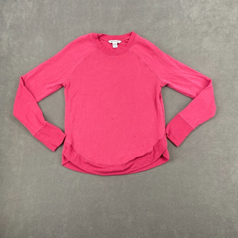 Athleta Mindset Sweatshirt Womens XS Pink Stretch Ribbed Relaxed Fit Round Hem